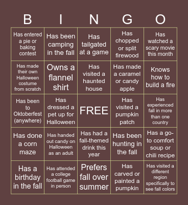Fall-themed BINGO Card