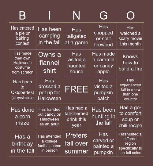 Fall-themed BINGO Card