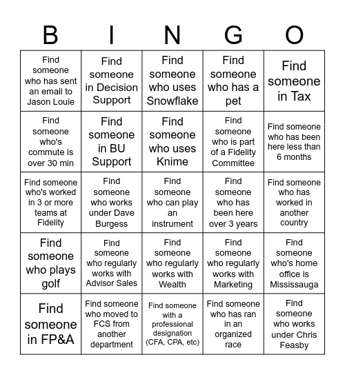 Analyst Forum Networking Bingo Card