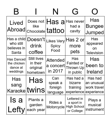 Find Someone who????? Bingo Card