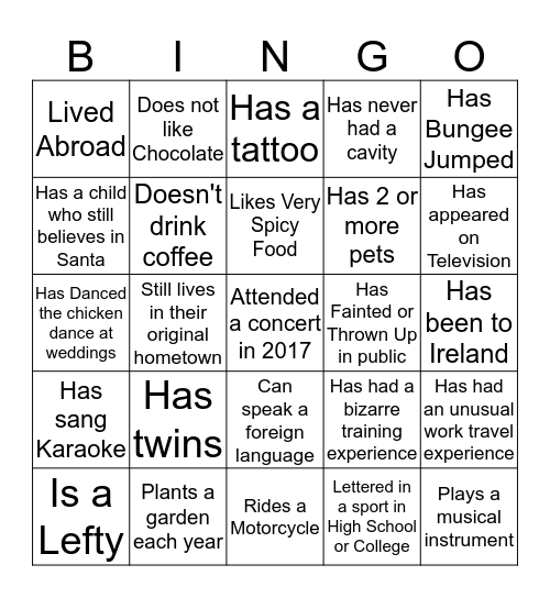 Find Someone who????? Bingo Card