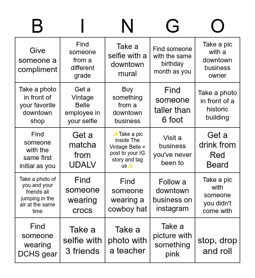 The Vitage Belle Block Party Bingo Card