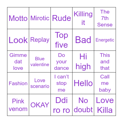 KPOP Singo Bingo Card
