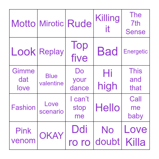 KPOP Singo Bingo Card