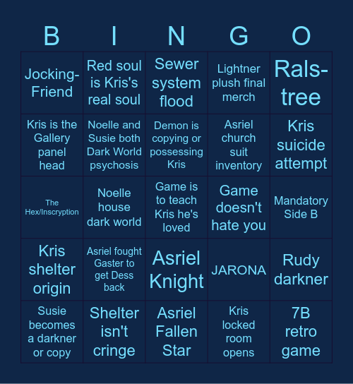 Deltarune 6-7 Bingo Real Bingo Card