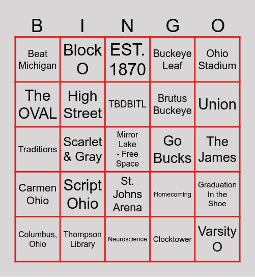OSU Trivia Bingo Card