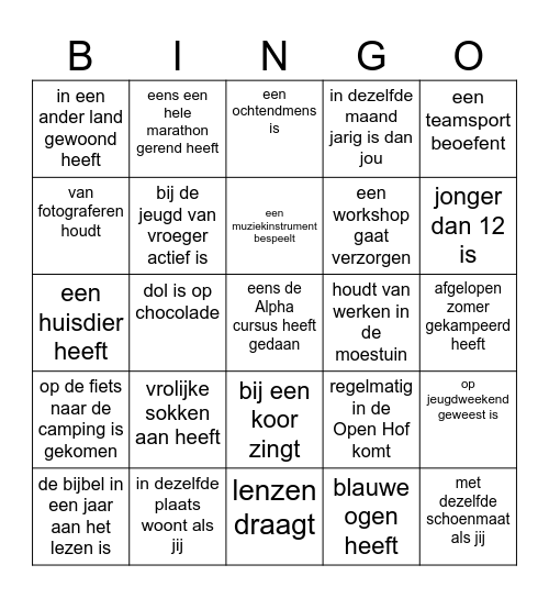 Zoek iemand die... Bingo Card