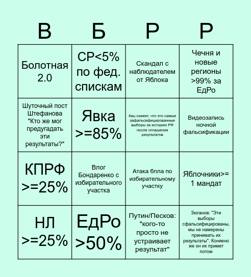 Выборы в Госдуму РФ 🇷🇺 Bingo Card