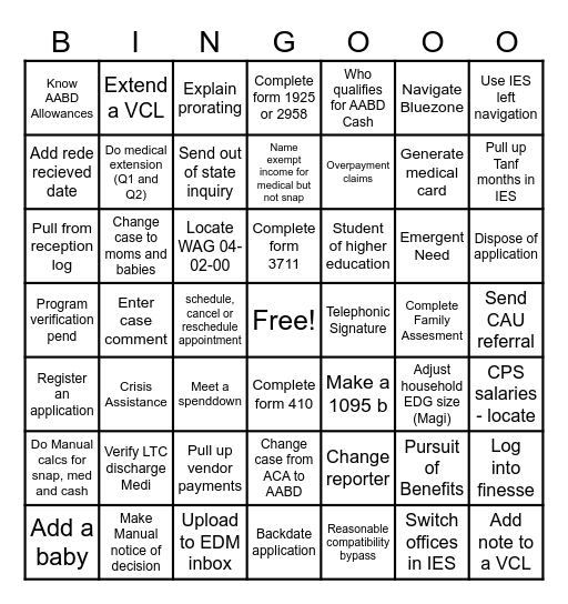 SSCT Bingo Card