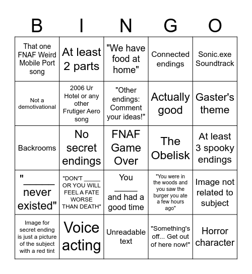 All Endings Memes Bingo Card