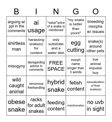 questionable snake content on social media Bingo Card