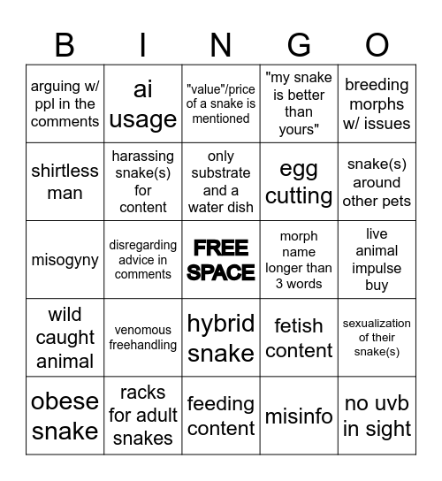 questionable snake content on social media Bingo Card