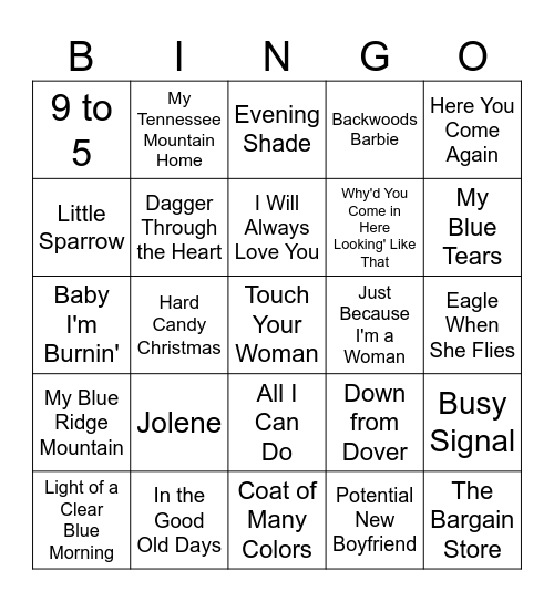 Dolly Parton Bingo Card