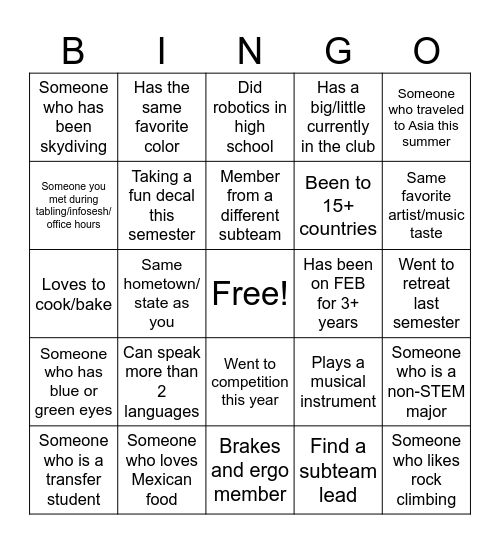 FEB Fall '26 Welcome Bingo Card