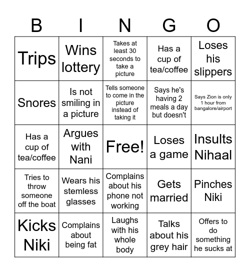 Dad Bingo Card