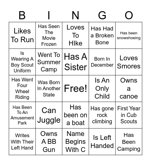 Boy Scout  People Bingo Card
