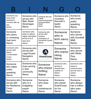 AmeriCorps Conference Bingo Card