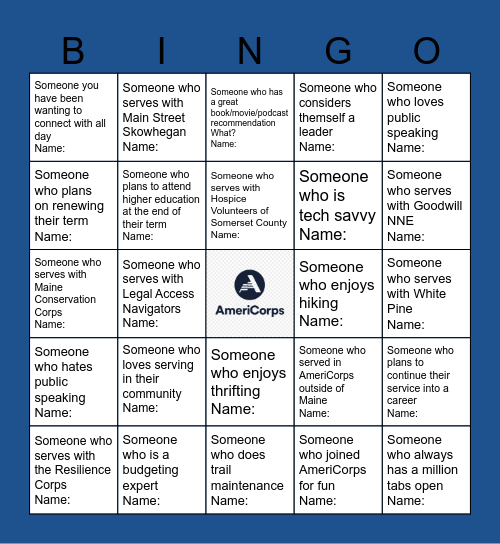 AmeriCorps Conference Bingo Card
