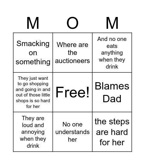 Mom call Bingo Card