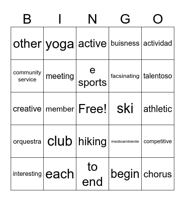 spanish bingo Card
