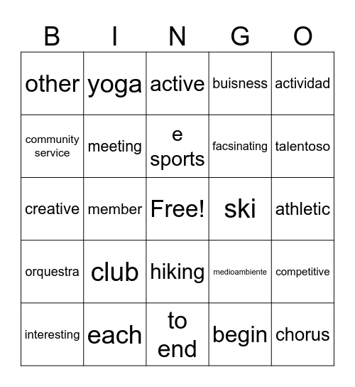 spanish bingo Card