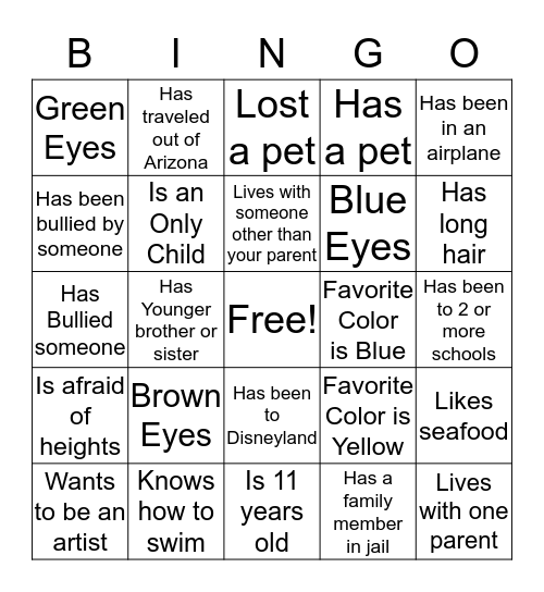 Getting to Know YOU! Bingo Card