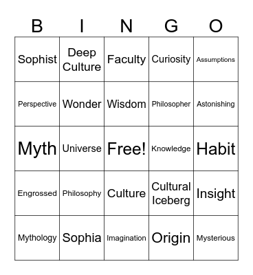 Sophie's World: Chapters 1 & 2 Vocabulary Bingo Card
