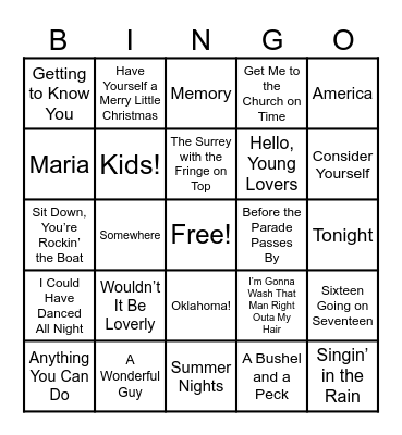 Musical Theater Bingo Card