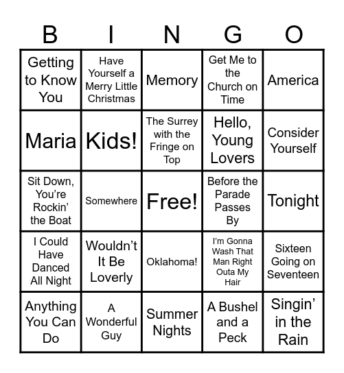 Musical Theater Bingo Card