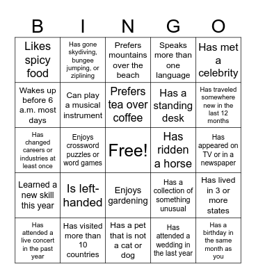 Find Someone Who... Bingo Card