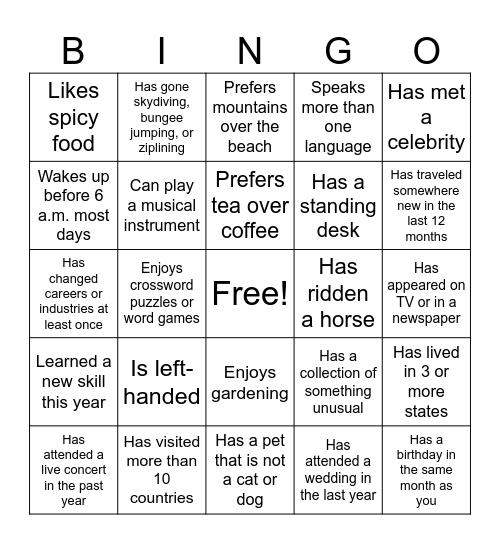 Find Someone Who... Bingo Card
