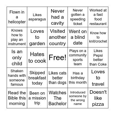Mingle BINGO Card