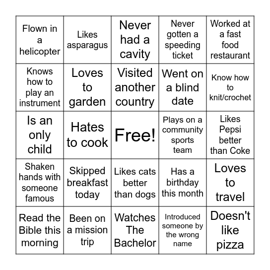 Mingle BINGO Card