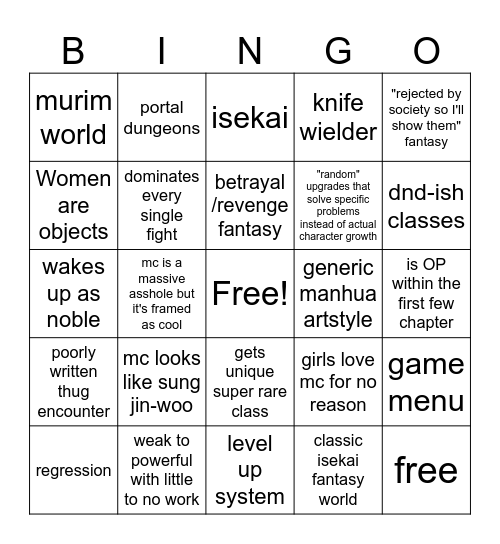 Manhua Bingo Card