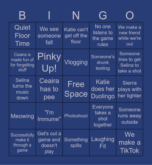 Ceaira's 21st Birthday Bingo Card