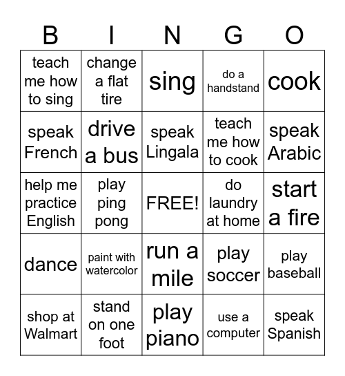 Can you...  ? Bingo Card