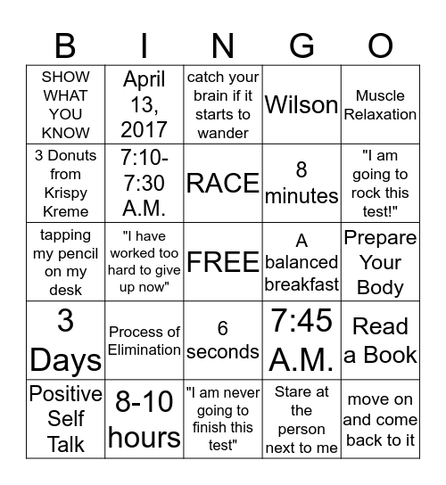 WE'RE READY FOR THE TEST! Bingo Card