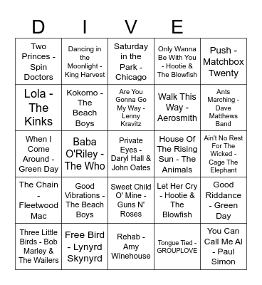 DIVE Bingo Card