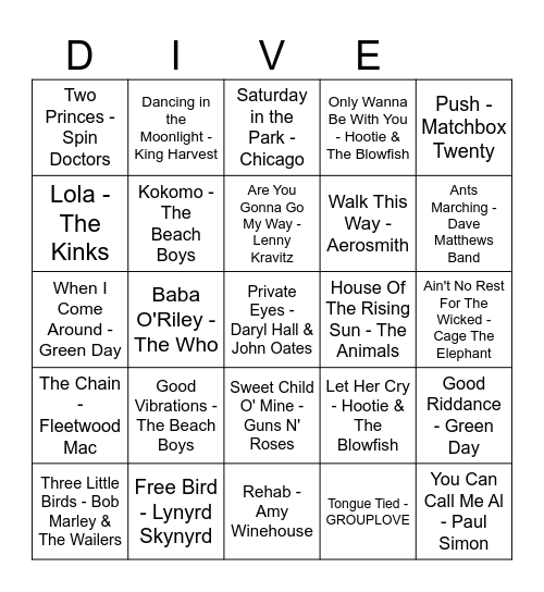 DIVE Bingo Card
