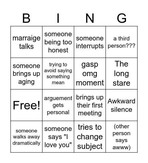 romance (before midnight/past lives) Bingo Card