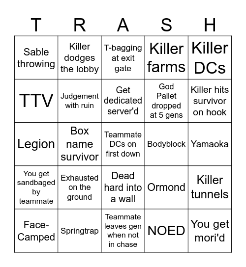 2v8 Bingo Card