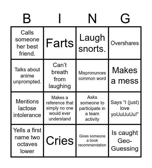 Alex-go! Bingo Card