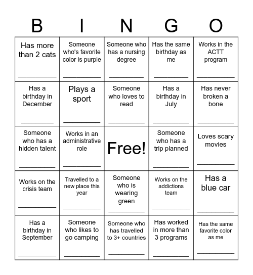 CMHA Staff BBQ Bingo Card