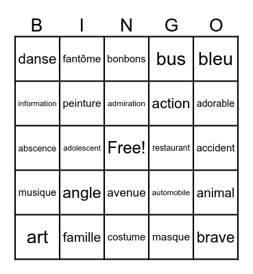 French Bingo Card