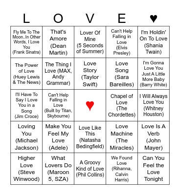 LOVE music bingo! Bingo Card