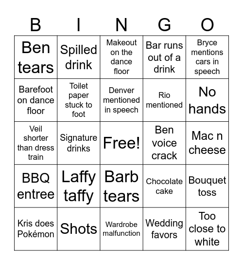 Bullard Wedding Bingo Card