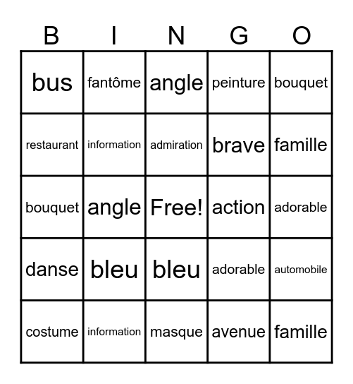 French Bingo Card