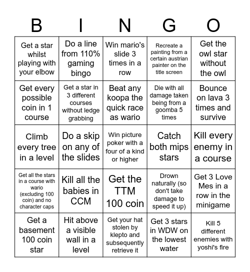 SM64 DS bingo Card