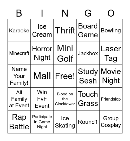 Family System Bingo! Bingo Card