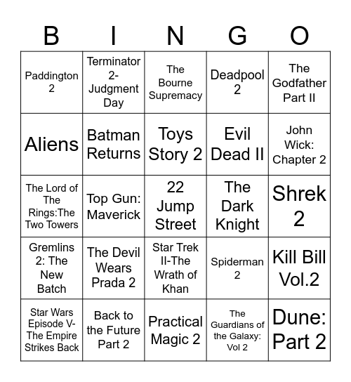 Movie Sequels Bingo Card